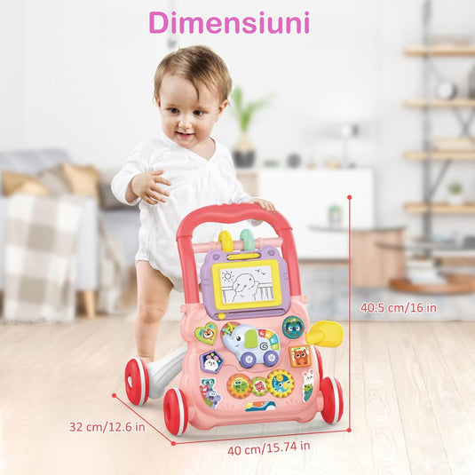 Premergător roz cu tablă de desenat LittleSteps 2 în 1, sortator de forme, de la 6 luni