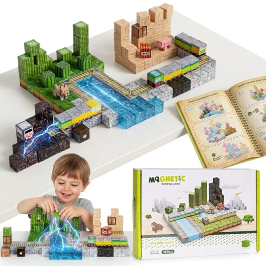 Set de Constructie SmartBlocks Indiggo@, Include 169 de Piese, Joc Educativ 3D pentru Copii, Constructii STEM, Blocuri Magnetice Rezistente, Cuburi Magnetice Colorate, Dezvoltare Creativitate si Gandire Logica, 3 Ani+, Blue Ocean
