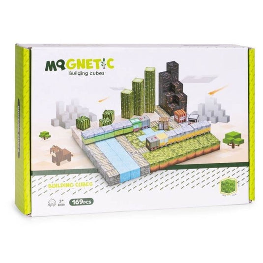 Set de Constructie SmartBlocks Indiggo@, Include 169 de Piese, Joc Educativ 3D pentru Copii, Constructii STEM, Blocuri Magnetice Rezistente, Cuburi Magnetice Colorate, Dezvoltare Creativitate si Gandire Logica, 3 Ani+, Blue Ocean