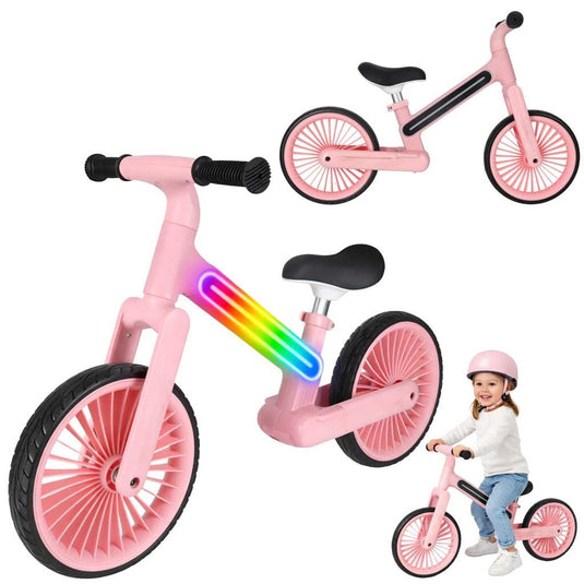 Bicicleta de Echilibru pentru Copii - NeoGlow Balance Bike Indiggo@, Iluminare LED RGB 20 Moduri, Roti EVA 12 inch Rezistente, Sa Reglabila, Cadru Usor 3.6 kg, 2+ Ani, Verde