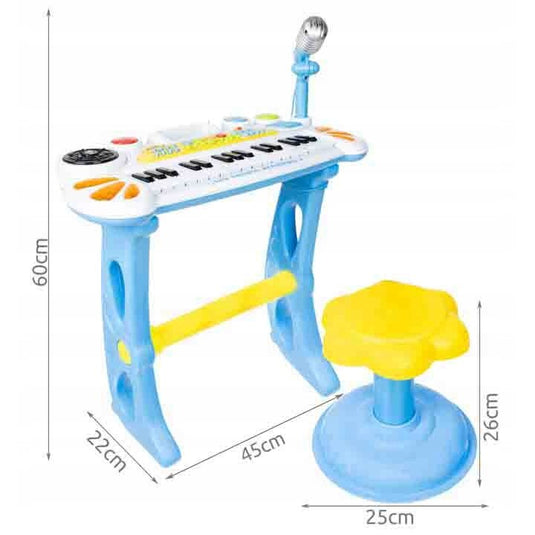 Orga Electronica de Jucarie, KinderVibe, cu Pian, Microfon si Scaunel, Functii Karaoke si Inregistrare Voce, Conectare la Telefon si MP3, Albastru