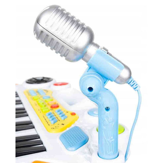 Orga Electronica de Jucarie, KinderVibe, cu Pian, Microfon si Scaunel, Functii Karaoke si Inregistrare Voce, Conectare la Telefon si MP3, Albastru