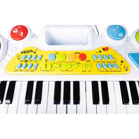 Orga Electronica de Jucarie, KinderVibe, cu Pian, Microfon si Scaunel, Functii Karaoke si Inregistrare Voce, Conectare la Telefon si MP3, Albastru