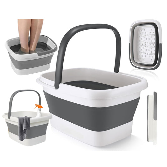 Mini Cadita cu Masaj 3in1 Multifunctionala HomBox® Cos de Rufe si Vas Pliabil, SPA Portabil 8 Role/54 Puncte Masaj Acupunctura, Maner Transport, Flexibila, Rezistenta, Capacitate Mare, Light Grey