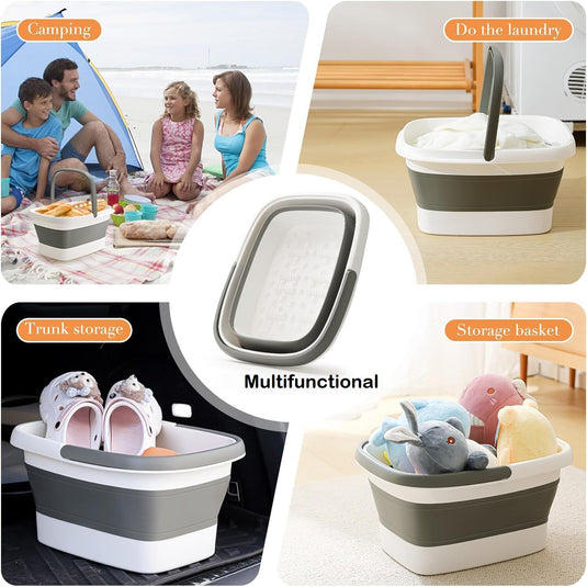 Mini Cadita cu Masaj 3in1 Multifunctionala HomBox® Cos de Rufe si Vas Pliabil, SPA Portabil 8 Role/54 Puncte Masaj Acupunctura, Maner Transport, Flexibila, Rezistenta, Capacitate Mare, Light Grey