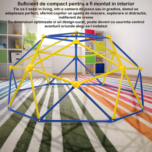 Dom de Catarare pentru Copii Kango™ UP Multi Play 182 Cm, Capacitate 350 Kg, Manere Ergonomice de Prindere, Otel Galvanizat, Protectie Rugina si UV, Muchii Rotunjite, Stabil, Asamblare Usoara, Exterior/Interior, Blue/Yellow