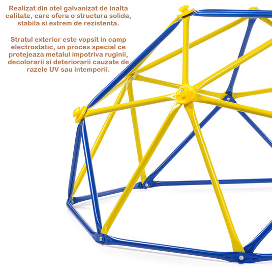 Dom de Catarare pentru Copii Kango™ UP Multi Play 182 Cm, Capacitate 350 Kg, Manere Ergonomice de Prindere, Otel Galvanizat, Protectie Rugina si UV, Muchii Rotunjite, Stabil, Asamblare Usoara, Exterior/Interior, Blue/Yellow