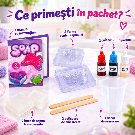 Kit Creativ STEM pentru Fabricarea Sapunurilor, indiggo, 2 Forme, Aroma de Lamaie, 8+ Ani
