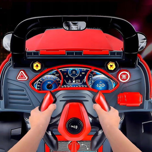 Set de Joaca 2in1 MiniMechanix™ Motor Interactiv Tip Service, Volan Functional, Lumini si Sunete Realiste, Atelier Auto cu Elemente Detasabile, Kit de Reparatii, Butoane Comenzi, Roti, 59 Piese, Sistem Educativ STEM si Inginerie Auto, 3Ani+, Red Fire