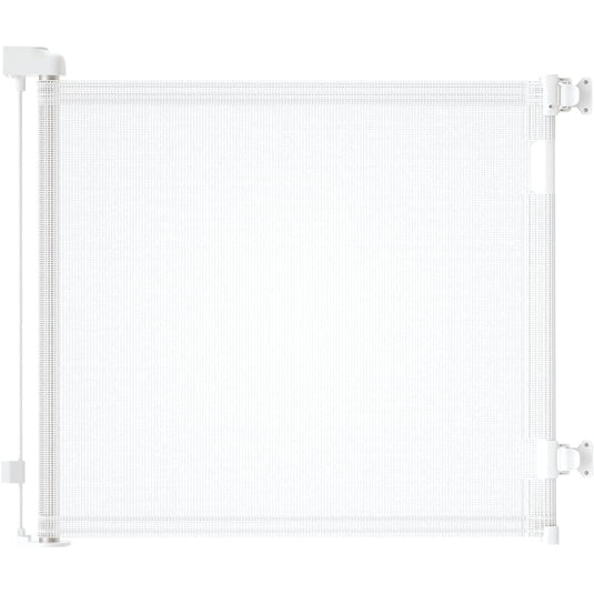 Poarta de Siguranta Retractabila si Extensibila 140 Cm FlexiBlock® Design RANFORSAT, Mecanism Dublu Blocare, Material Plasa Anti-Shock, Protectie Copii/Animale de Companie, Universal, Usi/Scari/Holuri, Interior/Exterior, Instalare Usoara, White Opal