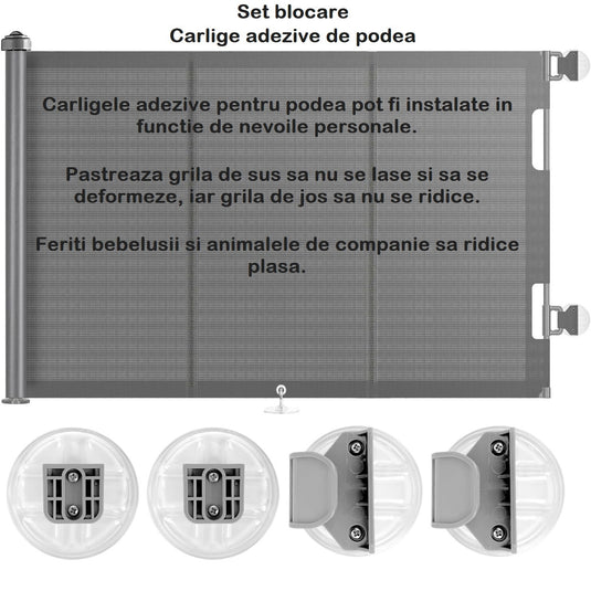 Poarta de Siguranta Retractabila si Extensibila 140 Cm FlexiBlock® Design RANFORSAT, Mecanism Dublu Blocare, Material Plasa Anti-Shock, Protectie Copii/Animale de Companie, Universal, Usi/Scari/Holuri, Interior/Exterior, Instalare Usoara, White Opal