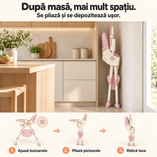 Scaun de masă cu balansoar roz KinderVibe