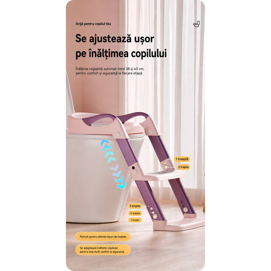 Reductor toaletă cu scăriță roz KiddoMAX