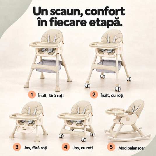 Scaun de masă cu balansoar alb-gri KinderVibe