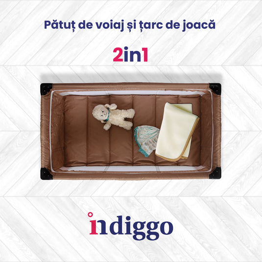 Pătuț pliabil maro KiddoTrip NEXT 2 în 1