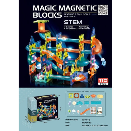 Piese magnetice cu lumini Magic Light, 110 piese