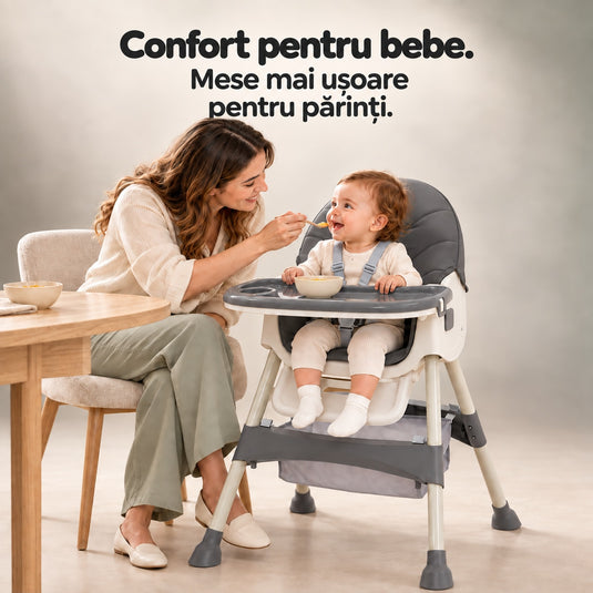 Scaun de masă cu balansoar gri KinderVibe