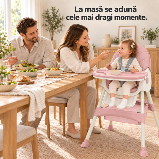 Scaun de masă cu balansoar roz KinderVibe