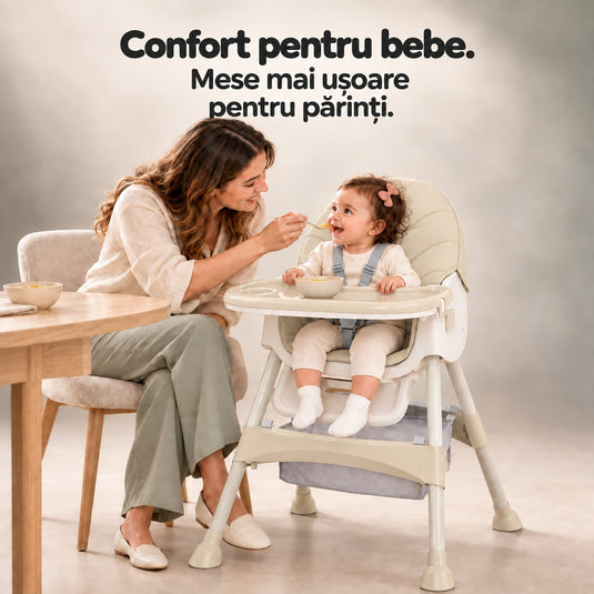 Scaun de masă cu balansoar alb-gri KinderVibe