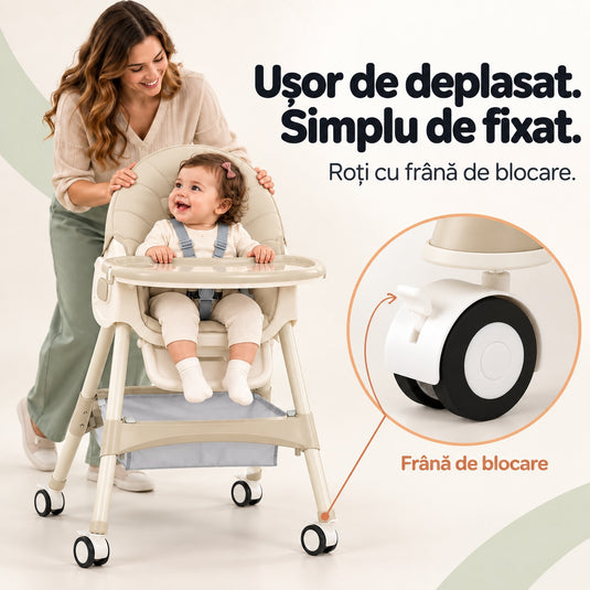 Scaun de masă cu balansoar alb-gri KinderVibe