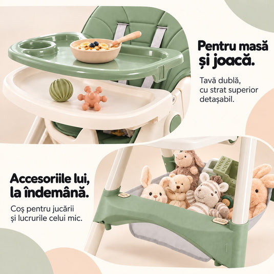 Scaun de masă cu balansoar verde KinderVibe