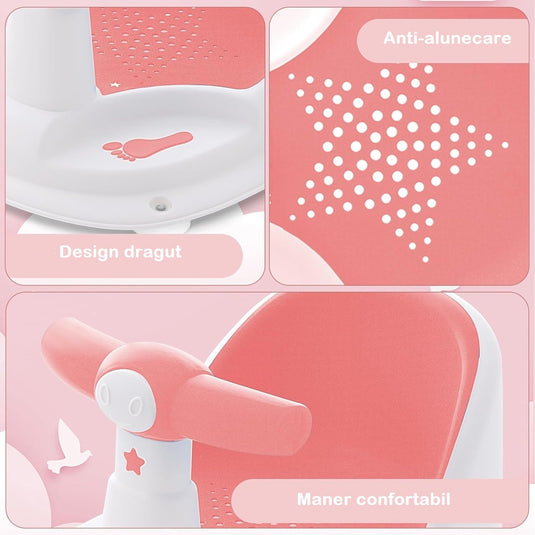 Scaun de baie bebeluși roz SmartVibe