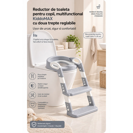 Reductor toaletă cu scăriță gri KiddoMAX