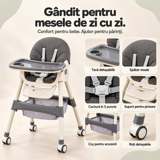 Scaun de masă cu balansoar gri KinderVibe