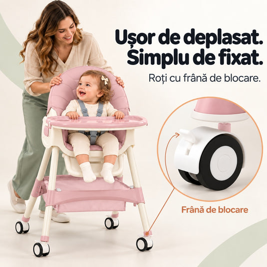 Scaun de masă cu balansoar roz KinderVibe