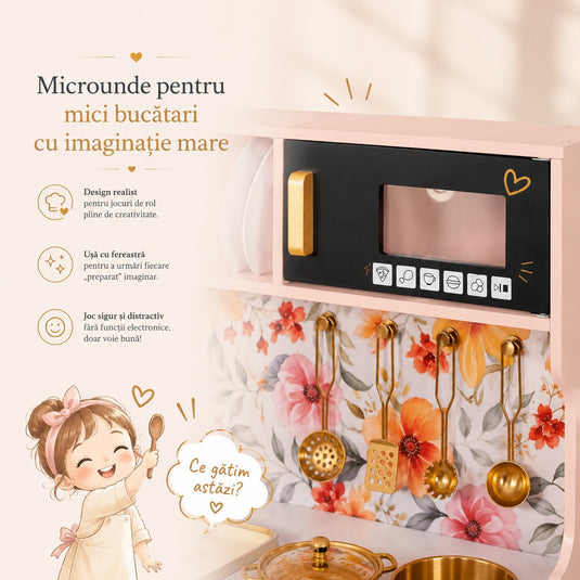 Bucătărie roz cu lumini LED și telefon