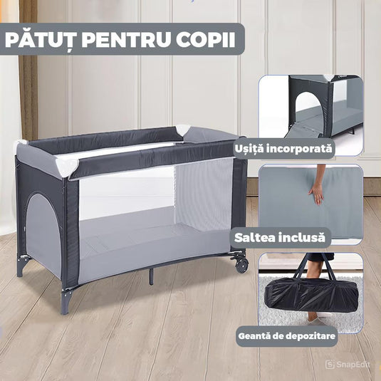 Pătuț de voiaj gri KiddoTrip 2 în 1