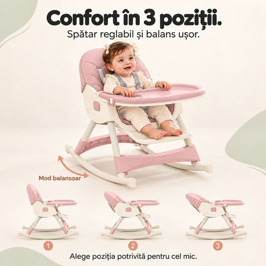 Scaun de masă cu balansoar roz KinderVibe