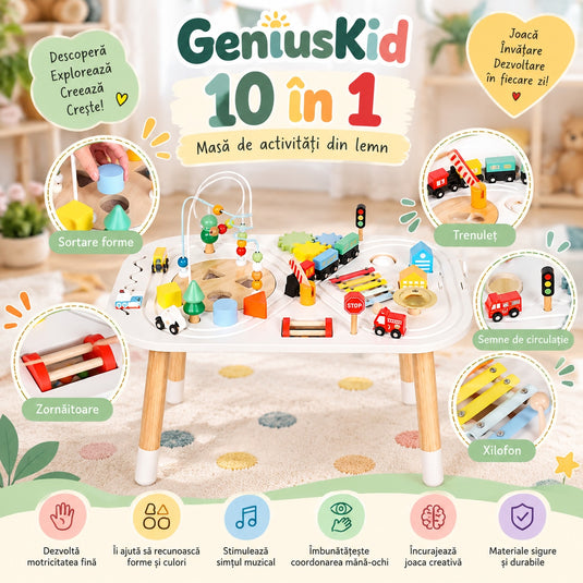 Măsuță senzorială 10 în 1 multicoloră