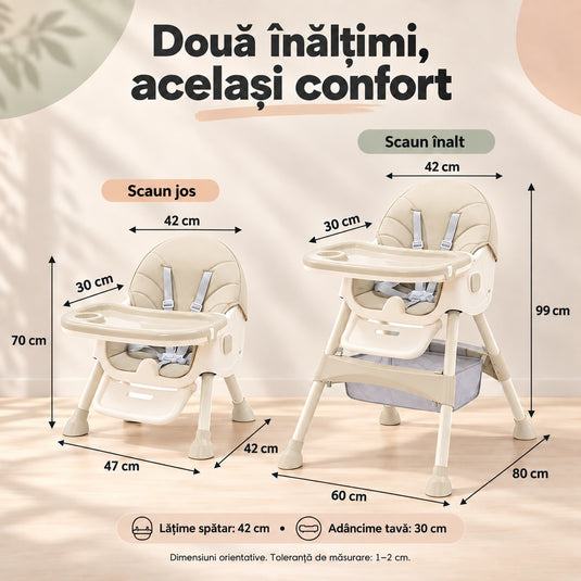 Scaun de masă cu balansoar alb-gri KinderVibe