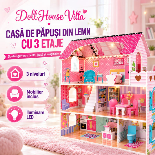 Vilă de păpuși din lemn DollHouse Villa