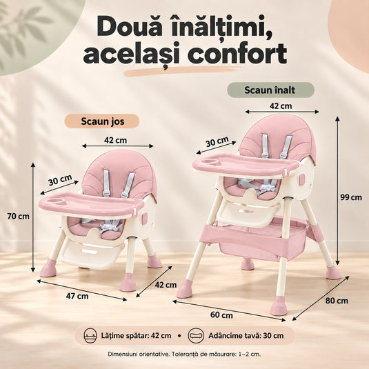Scaun de masă cu balansoar roz KinderVibe