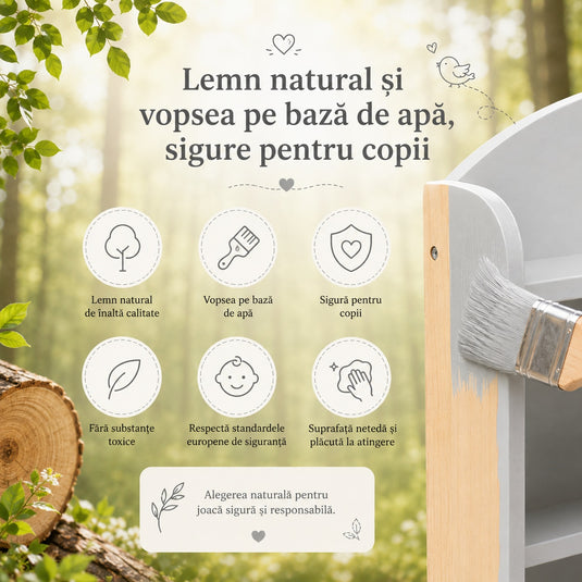 Bucătărie din lemn pentru copii, alb cu gri