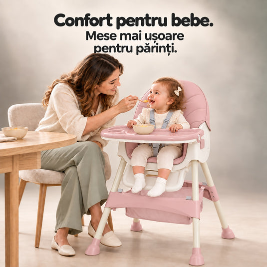 Scaun de masă cu balansoar roz KinderVibe